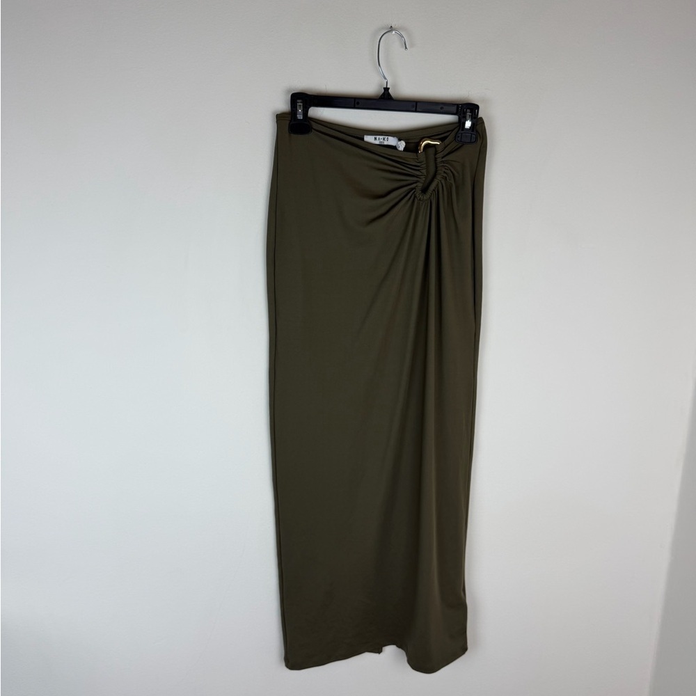 NWT NA-KD Buckle Detail Maxi Skirt Brown Size S